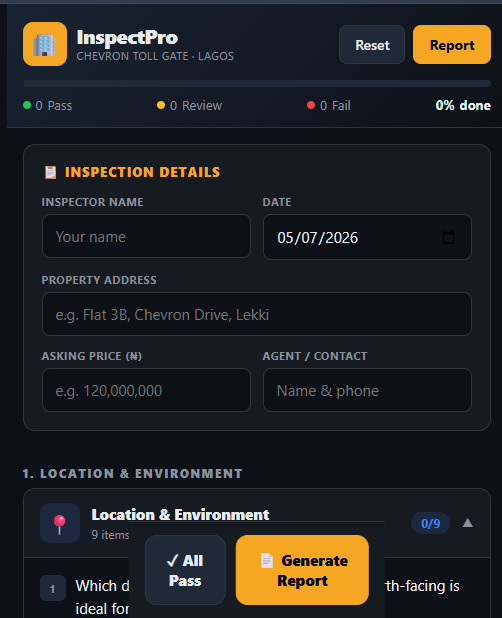 A property inspection app with checklist built with A.I